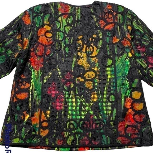 Chico's Multicolor Floral Mesh Overlay & Black Lace Appliqué Jacket - Picture 4 of 5